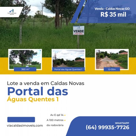 Imagem representativa: Lote a venda em Caldas Novas no Setor Portal das Águas Quentes 1 | 100 metros da rodoviária